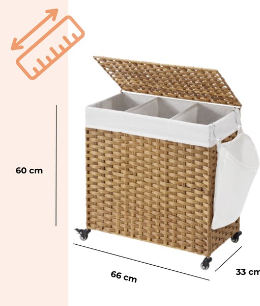 Košara za perilo na kolesih iz umetnega ratana AVA, 140l, naravno rjava SongmicsHome
