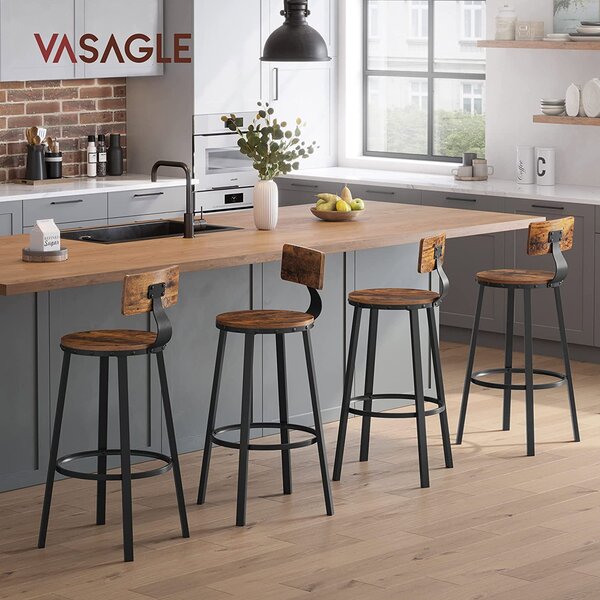 Barski stoli LUND z naslonjali, 2 kosa, 96x60x9cm, rjavo/črno Vasagle