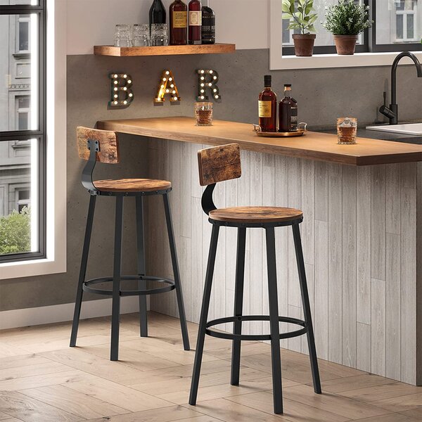 Barski stoli LUND z naslonjali, 2 kosa, 96x60x9cm, rjavo/črno Vasagle