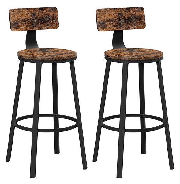 Barski stoli LUND z naslonjali, 2 kosa, 96x60x9cm, rjavo/črno Vasagle