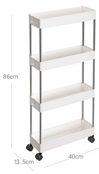Regal na kolesih SLIM, 4 nivoji, 13,5x40x86cm, bel SongmicsHome