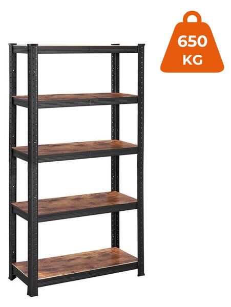 Polični regal DUSTY, 5 polic, maks. 650kg, črn/rjav SongmicsHome