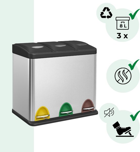 Koš za ločevanje odpadkov SORT 24l (3x8l), srebrna Jurhan