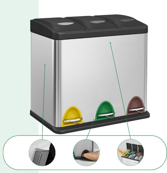 Koš za ločevanje odpadkov SORT 24l (3x8l), srebrna Jurhan
