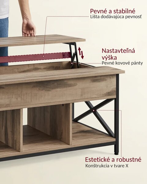 Po višini nastavljiva klubska mizica GASPAR, 60x100x(48–62)cm, camel rjava/črna Vasagle