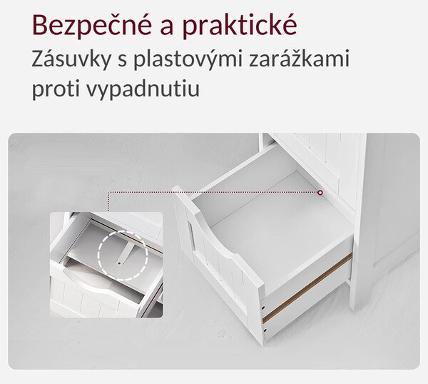 Kopalniška omarica s 4 predali PAULA, 30x30x82cm, bela Vasagle