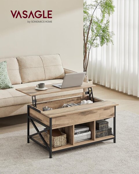 Po višini nastavljiva klubska mizica GASPAR, 60x100x(48–62)cm, camel rjava/črna Vasagle