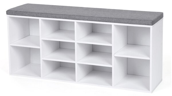 Omarica za čevlje s tapecirano klopjo GABI, 10 predalov, 104x30x48cm, bela/siva