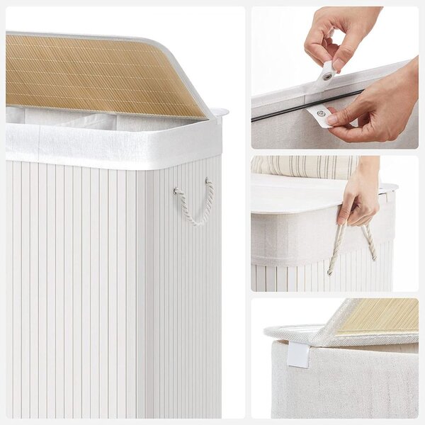 Bambusova košara za perilo DORA, 150 l, bela SongmicsHome