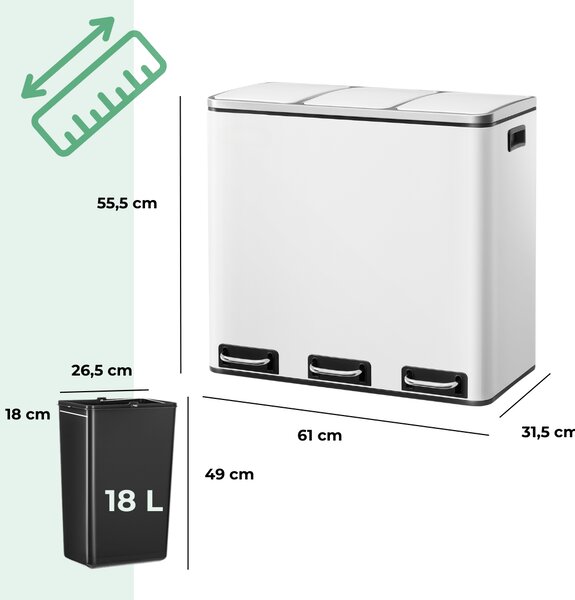 Koš za ločevanje odpadkov SORT 54l (3x18l), bel Jurhan