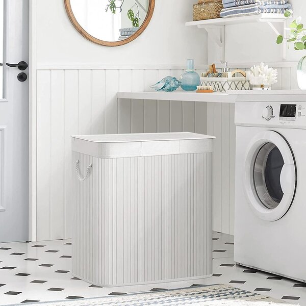 Bambusova košara za perilo DORA, 150 l, bela SongmicsHome