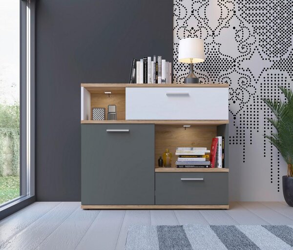 Modern Living Komoda Twenty, Bela, Barva Hrasta, Barva Grafita