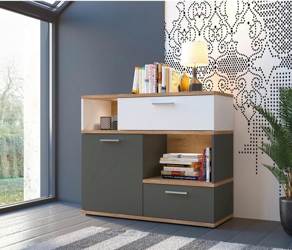Modern Living Komoda Twenty, Bela, Barva Hrasta, Barva Grafita