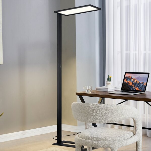 PRIOS Prios LED pisarniška talna svetilka Taronis, črna, 195 cm, z možnostjo, zatemnjen, Črna, Študija / pisarna, Aluminij, Sodobni