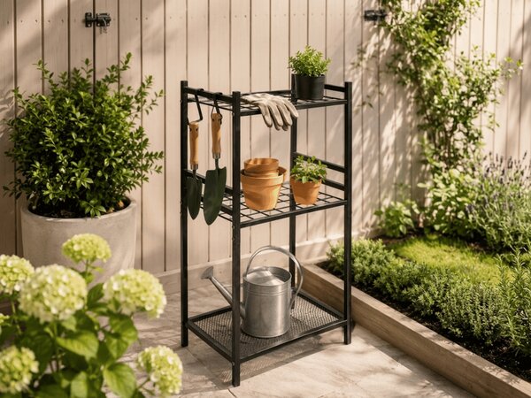 Kovinski regal GARDEN GRID 74x40 cm, črn