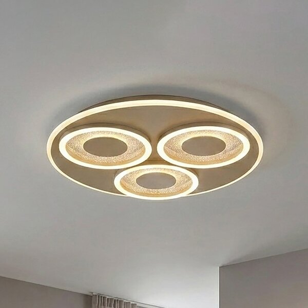 Searchlight LED-stropna svetilka Wreath Flush, pesek, CCT, železo, z možnostjo zatemnitve, zatemnjen, Bež, Dnevna soba / jedilnica, Kovina, Sodobni
