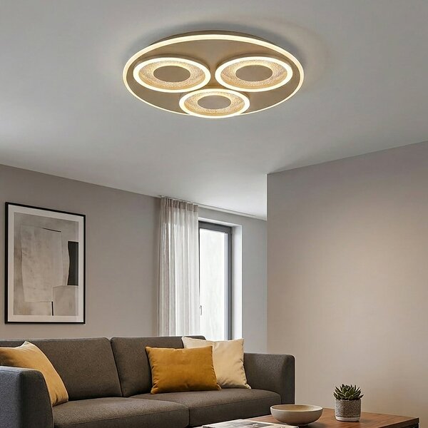 Searchlight LED-stropna svetilka Wreath Flush, pesek, CCT, železo, z možnostjo zatemnitve, zatemnjen, Bež, Dnevna soba / jedilnica, Kovina, Sodobni
