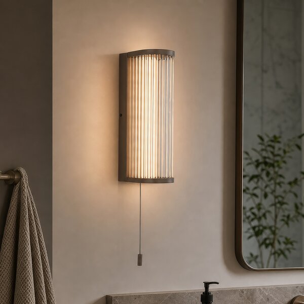 Searchlight LED-stenna svetilka Rue, bronasta, IP44, kovina, steklo, 3.000 K, zatemnjen, Bronasta / starinska medenina, Kopalnica, Kovina