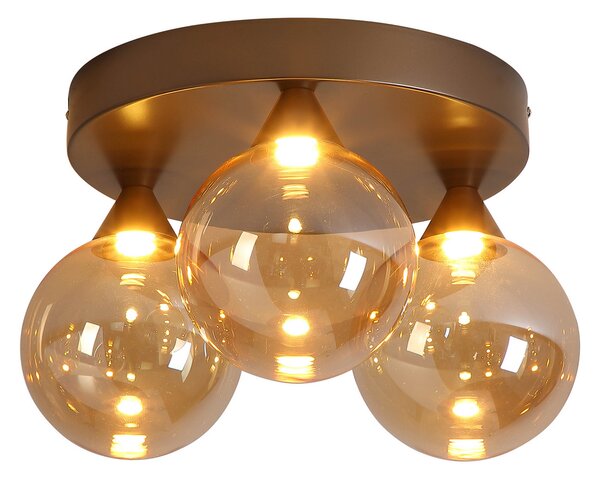 Searchlight LED-stropna svetilka OPUS Lux, 3-žarilna, bronasta, jantarno steklo, CCT, zatemnjen, Bronasta / starinska medenina, Dnevna soba / jedilnica, Steklo