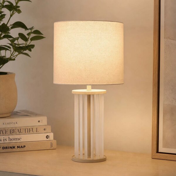 Searchlight Namizna svetilka Swizzle, bež, steklo, tekstil, višina 42 cm, E27, Bež, Dnevna soba / jedilnica, Steklo