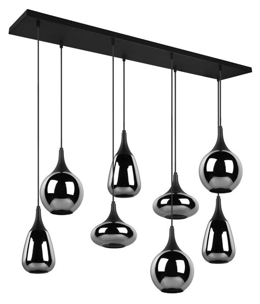 Trio Lighting Obesek Lumina, 8-svetlobni, črna/krom, steklo, zatemnjen, Črna, Dnevna soba / jedilnica, Steklo