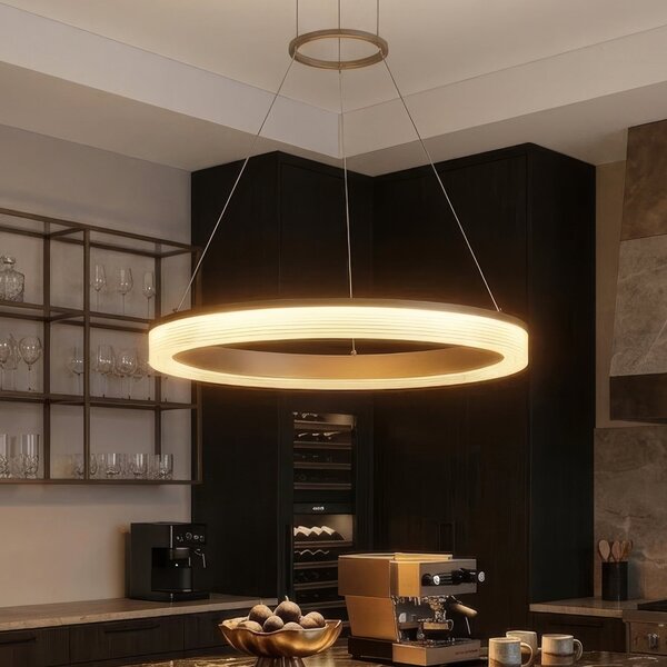 Searchlight LED-visoka svetilka Lumen Rings 1-žarnica, pesek, CCT, železo, z možnostjo, zatemnjen, Bež, Dnevna soba / jedilnica, Kovina, Sodobni