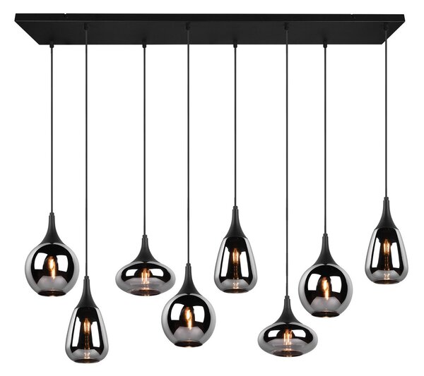 Trio Lighting Obesek Lumina, 8-svetlobni, črna/krom, steklo, zatemnjen, Črna, Dnevna soba / jedilnica, Steklo