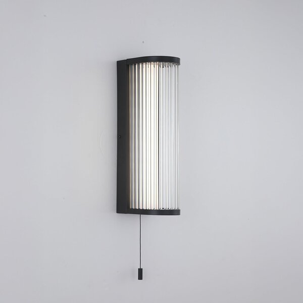 Searchlight LED-stenna svetilka Rue, črna, IP44, kovina, steklo, 3.000 K, zatemnjen, Črna, Kopalnica, Kovina