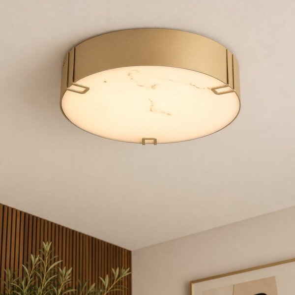 Searchlight LED-stropna svetilka Marmo, zlata barva, kovina, IP44, 3.000 K, zatemnjen, Zlata / medeninasta, Kopalnica, Kovina