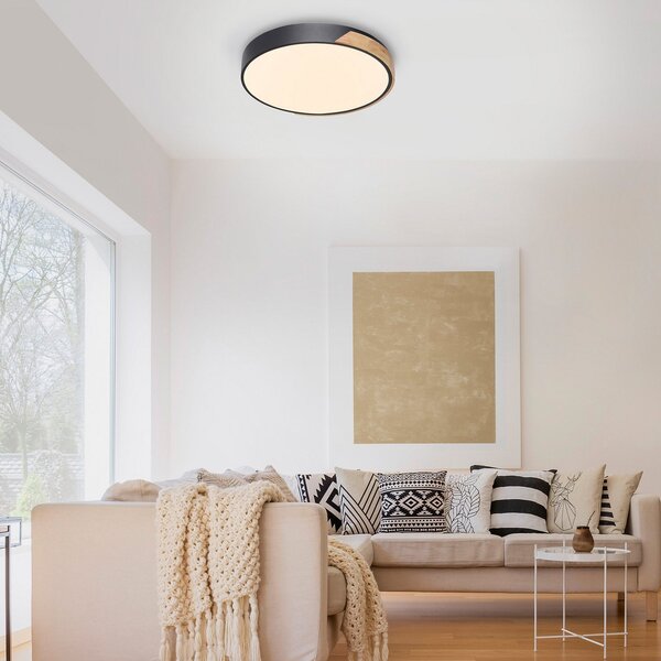 Q-Smart-Home Paul Neuhaus Q-BILA LED stropna svetilka, črna/oak, zatemnjen, Črna, Dnevna soba / jedilnica, Kovina