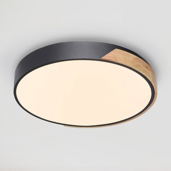 Q-Smart-Home Paul Neuhaus Q-BILA LED stropna svetilka, črna/oak, zatemnjen, Črna, Dnevna soba / jedilnica, Kovina