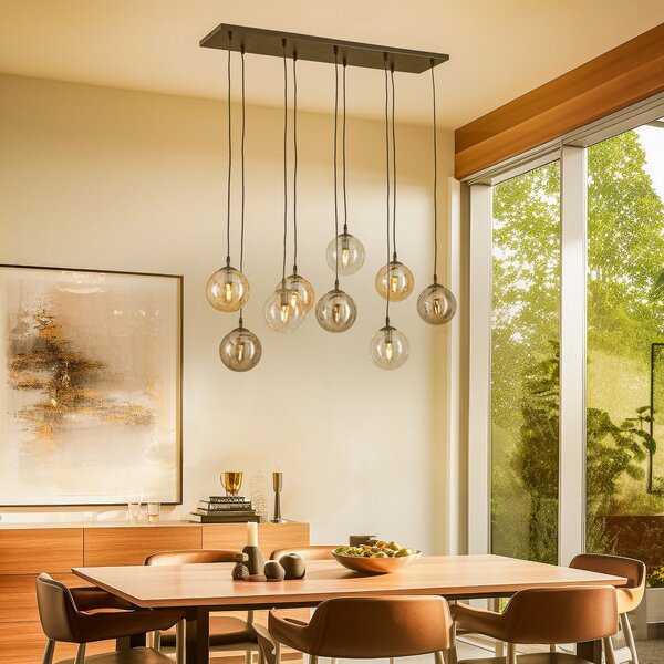 EMIBIG LIGHTING Obesna svetilka Glassy, 9-krilna, črna, grafit/jantar/prozorna, E14, zatemnjen, Črna, Dnevna soba / jedilnica, Kovina, Sodobni