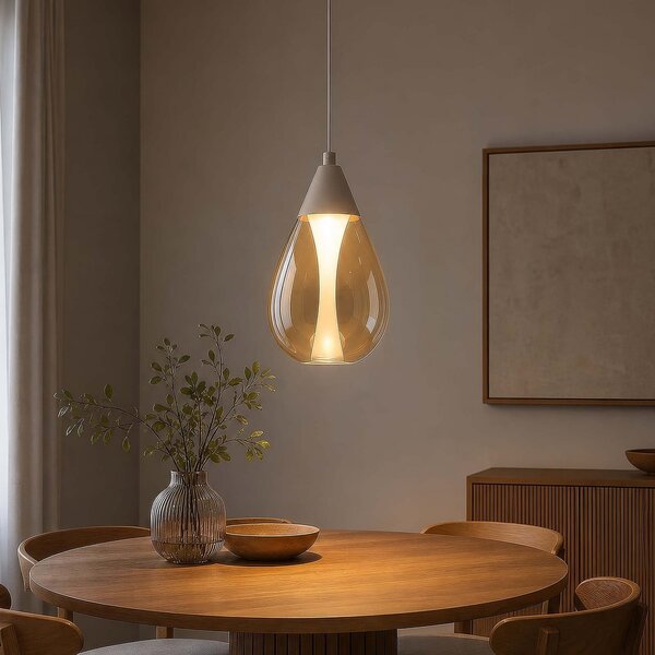 Searchlight LED-visoka svetilka Pear, 1-žarnica, bež, jantarno steklo, 3.000 K, zatemnjen, Bež, Dnevna soba / jedilnica, Steklo, Sodobni
