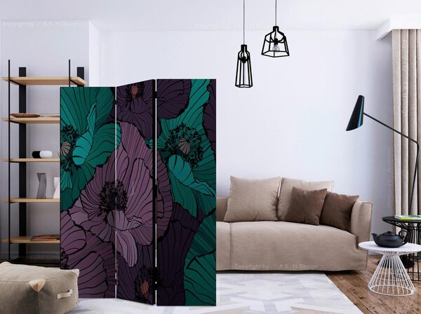 Artgeist Paravan Flowerbed, 3-Delni, Dvostranski