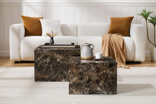 Livetastic Set Klubskih Mizic Marble, Rjava, 2-Delni