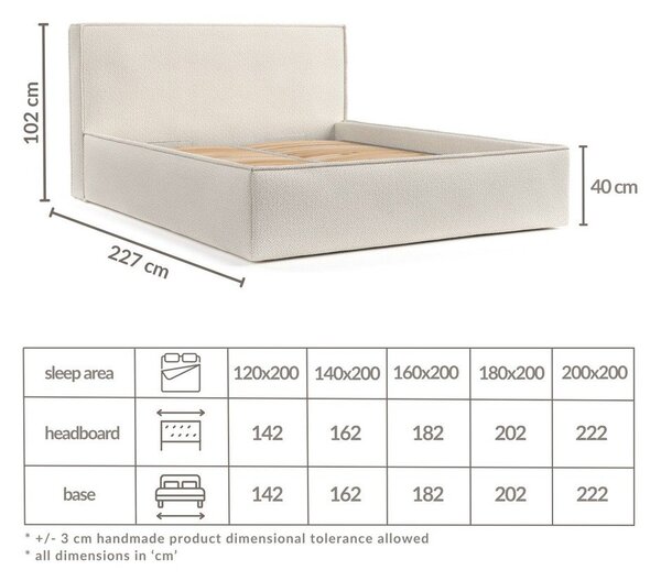 Bež oblazinjena zakonska postelja s prostorom za shranjevanje z letvenim dnom 180x200 cm Lounge L – Maison de Rêve