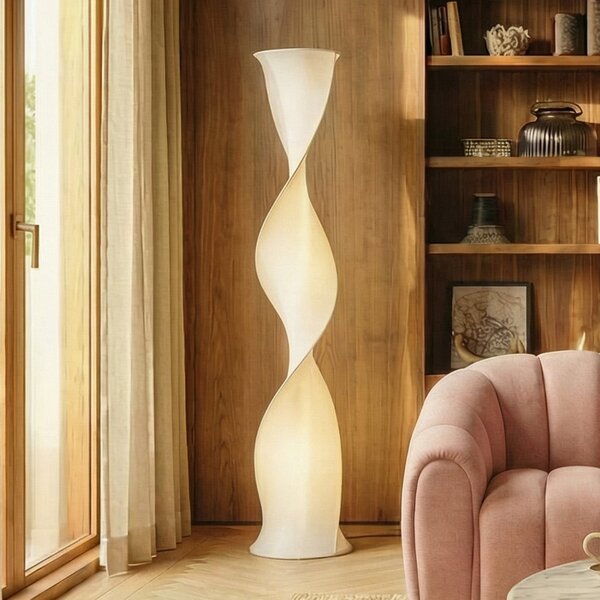 Lucande LED-stoječa svetilka Novelle, bela, CCT, višina 137 cm, Ø 29 zatemnjen, Bela, Dnevna soba / jedilnica, Plastika, Dizajn