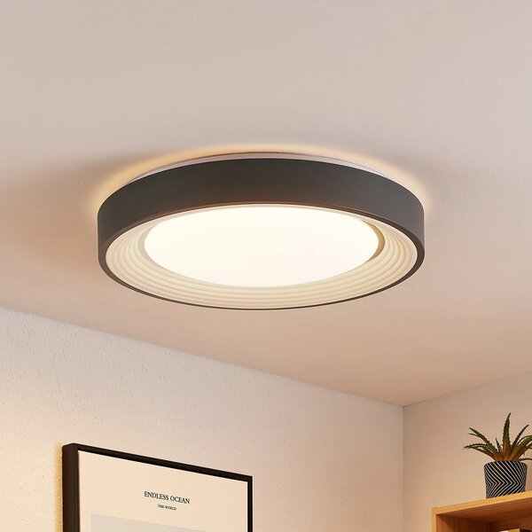Lindby LED stropna svetilka Lindum, RGB, CCT, daljinski upravljalnik, možnost, zatemnjen, Črna, Dnevna soba / jedilnica, Kovina, Sodobni