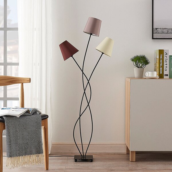 Lindby Talna svetilka Melis, 130 cm, tri žarnice, tekstil, Siva, Dnevna soba / jedilnica, Tkanine / tekstil, Sodobni