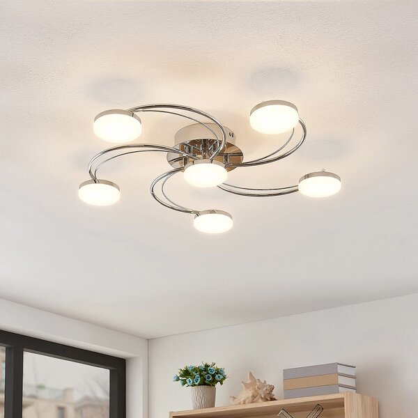Lindby LED stropna svetilka Rouven, spiralna oblika, 6-svetlobna, siva, Kovinska, Dnevna soba / jedilnica, Kovina, Sodobni