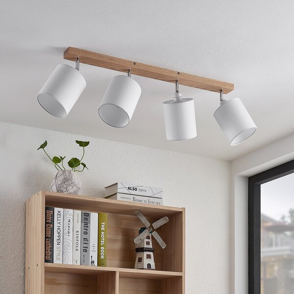Lindby stropni reflektor Imarin, 81 cm, bel, 4-plamen, les, zatemnjen, Les, Dnevna soba / jedilnica, Les, Skandinavski