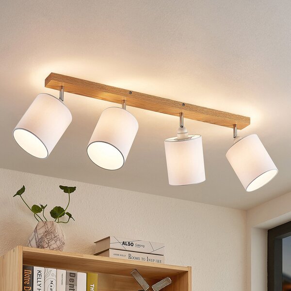 Lindby stropni reflektor Imarin, 81 cm, bel, 4-plamen, les, zatemnjen, Les, Dnevna soba / jedilnica, Les, Skandinavski