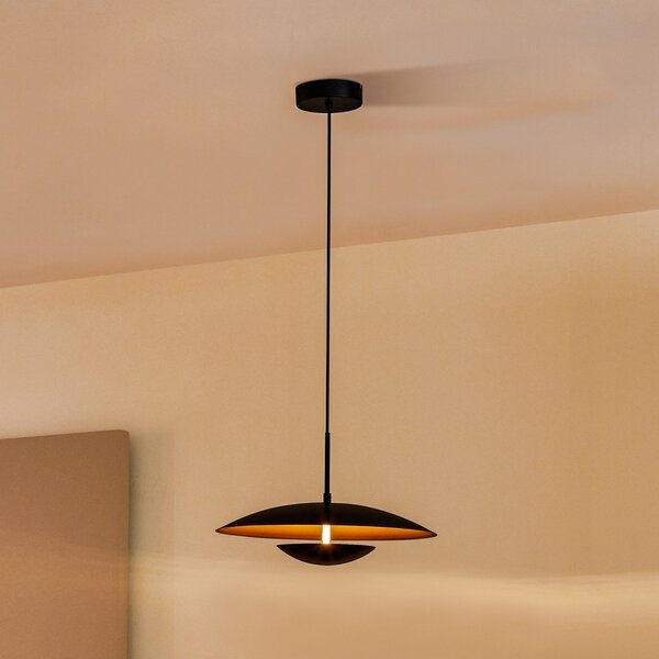 Lindby LED viseče svetilo Tiama, kovina, črna/zlata, Ø 40 cm, Črna, Dnevna soba / jedilnica, Kovina, Sodobni