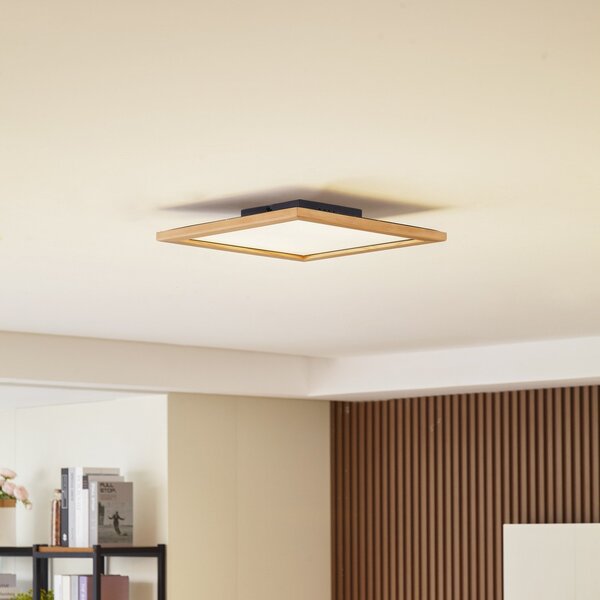 Lucande LED stropna svetilka Joren, 42 cm, les, CCT, daljinski upravljalnik, zatemnjen, Les, Dnevna soba / jedilnica, Les, Podeželska hiša / Rustikalna