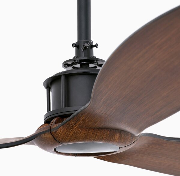FARO BARCELONA Stropni ventilator Just Fan M, premer 128 cm, črn/temno les, Črna, Dnevna soba / jedilnica, Kovina