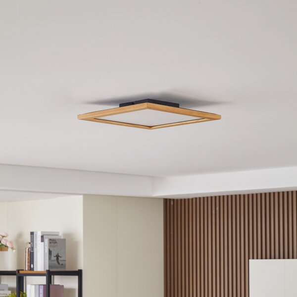 Lucande LED stropna svetilka Joren, 42 cm, les, CCT, daljinski upravljalnik, zatemnjen, Les, Dnevna soba / jedilnica, Les, Podeželska hiša / Rustikalna