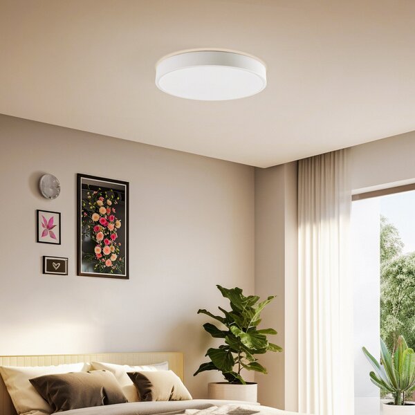 Lindby Smart LED stropna svetilka Innes bela Ø 38 cm RGB CCT Tuya, zatemnjen, Bela, Dnevna soba / jedilnica, Kovina, Sodobni