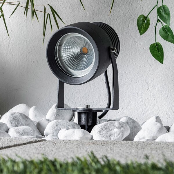 Lucande Irina LED zunanji reflektor, komplet 3 kosov, ozemljitveni trn, vtič, siva, Siva, Kovina, Sodobni