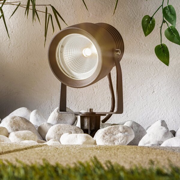 Lucande Irina LED zunanji reflektor, komplet 3 kosov, ozemljitveni trn, vtič, siva, Siva, Kovina, Sodobni