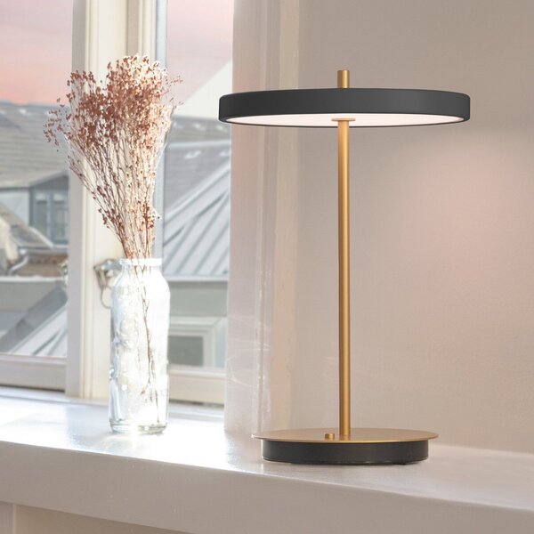 UMAGE LED-akumulatorska namizna svetilka Asteria Move antracit/medenina 31 cm, zatemnjen, Zlata / medeninasta, Dnevna soba / jedilnica, Kovina, Dizajn